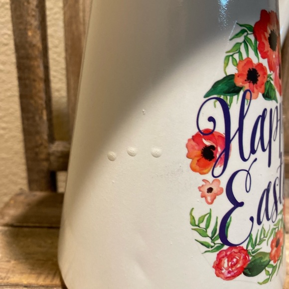 Easter Pitcher, Happy Easter Metal Pitcher With A Floral Wreath Design, Easter - Picture 12 of 16